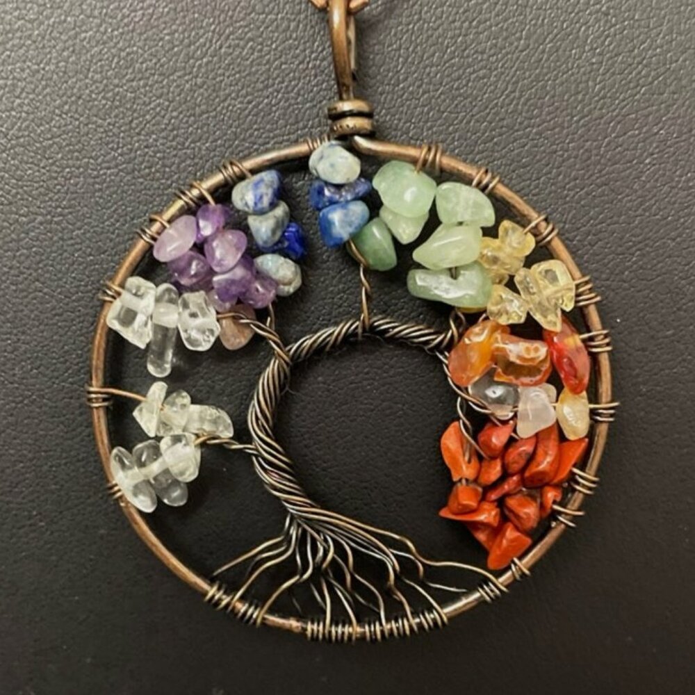 Tree‎ of Life Necklace Circle Pendant Healing Energy Copper Toned Chain